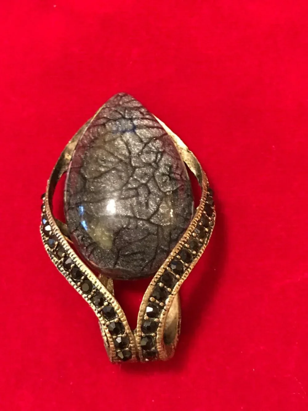 Marcasite Teardrop with Black Rhinestones Silver Pendant